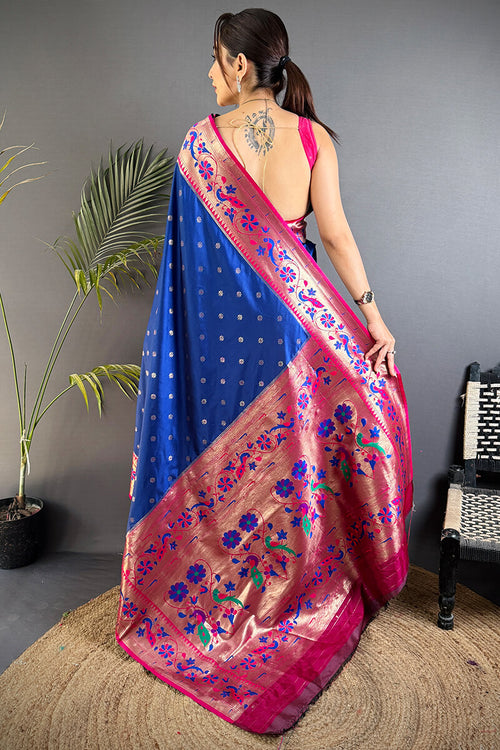 Load image into Gallery viewer, Quixotic Navy Blue Paithani Silk Saree With Pleasurable Blouse Piece
