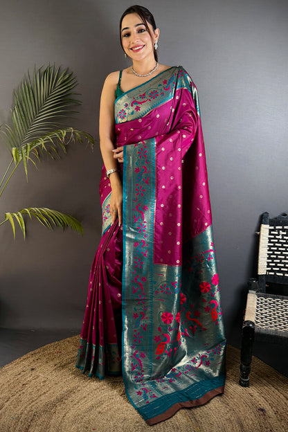 Profuse Purple Paithani Silk Saree With Sensational Blouse Piece