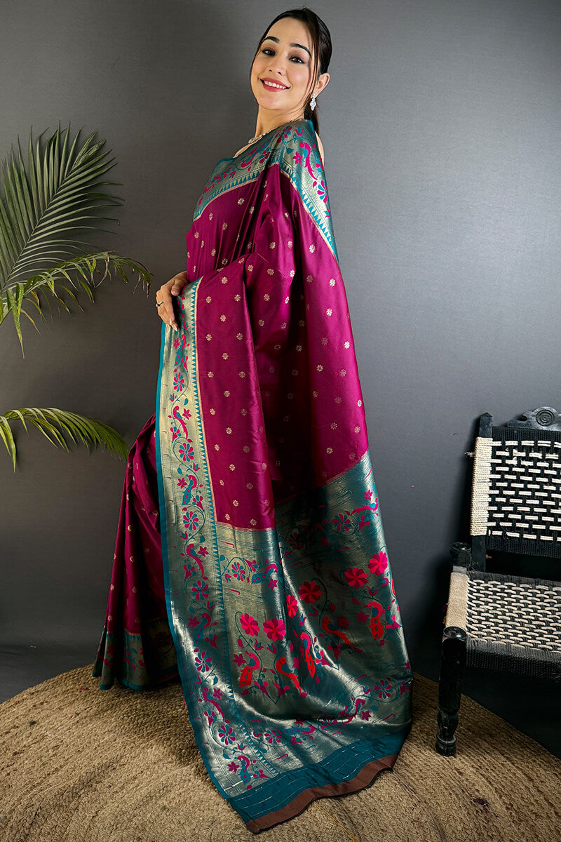 Profuse Purple Paithani Silk Saree With Sensational Blouse Piece