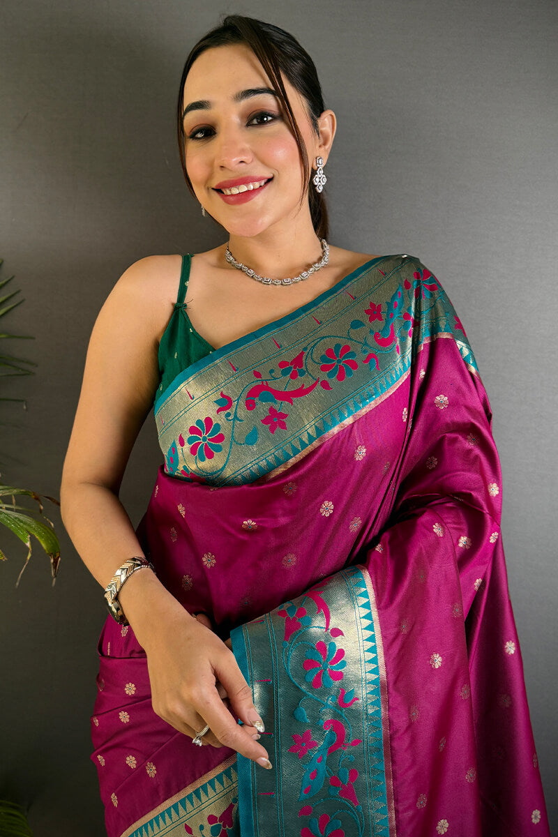 Profuse Purple Paithani Silk Saree With Sensational Blouse Piece