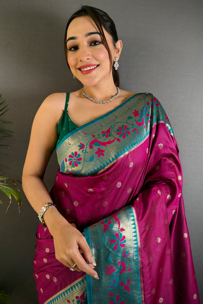 Profuse Purple Paithani Silk Saree With Sensational Blouse Piece