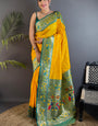 Energetic Yellow Paithani Silk Saree With Palimpsest Blouse Piece