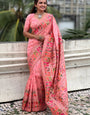 Ailurophile Pink Nylon Dola Pashmina Saree With Vestigial Blouse Piece