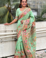 Desiring Pista Nylon Dola Pashmina Saree With Mesmeric Blouse Piece