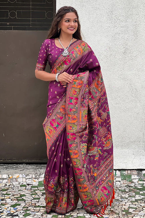 Load image into Gallery viewer, Bewitching Purple Nylon Dola Pashmina Saree With Mesmerising Blouse Piece

