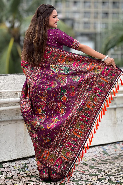 Load image into Gallery viewer, Bewitching Purple Nylon Dola Pashmina Saree With Mesmerising Blouse Piece
