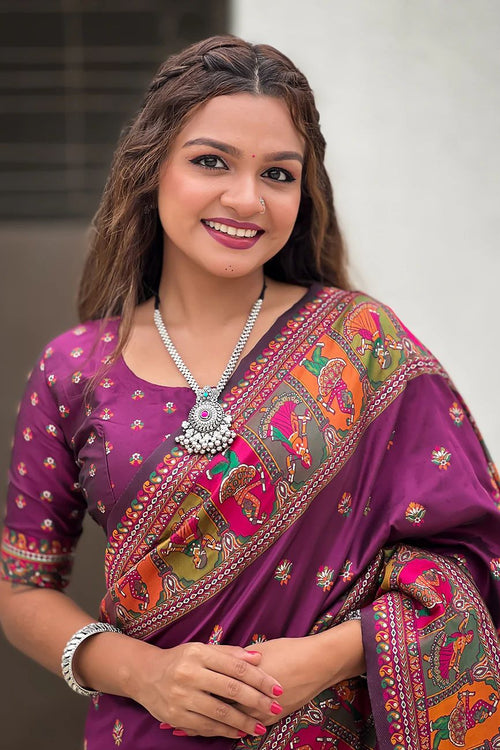 Load image into Gallery viewer, Bewitching Purple Nylon Dola Pashmina Saree With Mesmerising Blouse Piece
