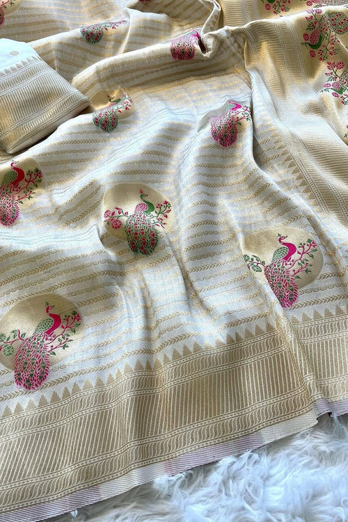 Load image into Gallery viewer, Preferable Beige Soft Banarasi Silk Saree With Angelic Blouse Piece
