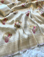 Preferable Beige Soft Banarasi Silk Saree With Angelic Blouse Piece