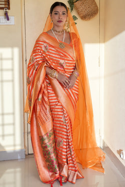 Bucolic Orange Soft Banarasi Silk Saree With Posh Blouse Piece