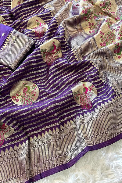 Epiphany Purple Soft Banarasi Silk Saree With Devastating Blouse Piece