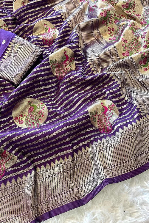 Load image into Gallery viewer, Epiphany Purple Soft Banarasi Silk Saree With Devastating Blouse Piece
