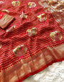 Demure Red Soft Banarasi Silk Saree With Petrichor Blouse Piece