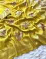 Grandiose Yellow Soft Banarasi Silk Saree With Vibrant Blouse Piece