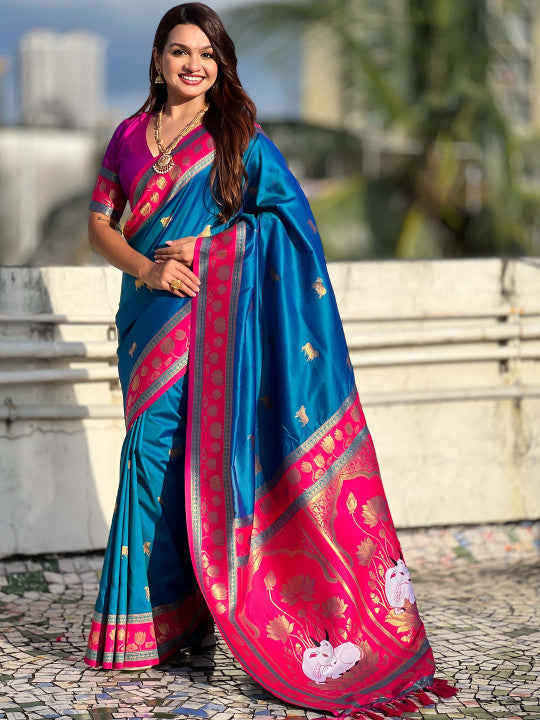 Improbable Blue Soft Banarasi Silk Saree With Capricious Blouse Piece
