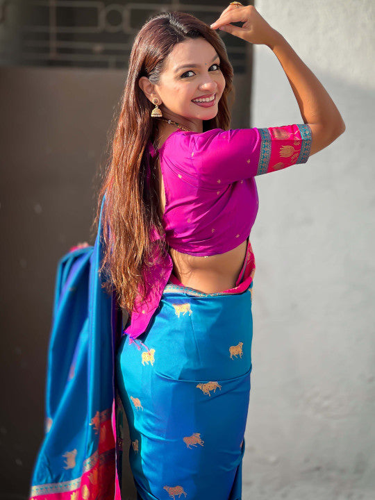 Improbable Blue Soft Banarasi Silk Saree With Capricious Blouse Piece