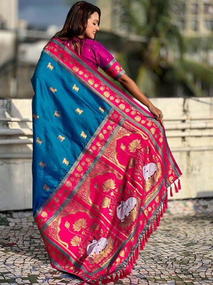 Improbable Blue Soft Banarasi Silk Saree With Capricious Blouse Piece