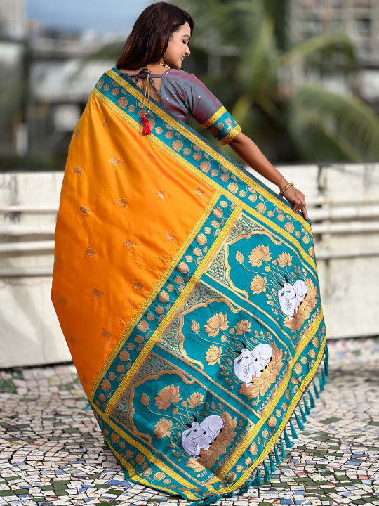 Ephemeral Orange Soft Banarasi Silk Saree With Breathtaking Blouse Piece