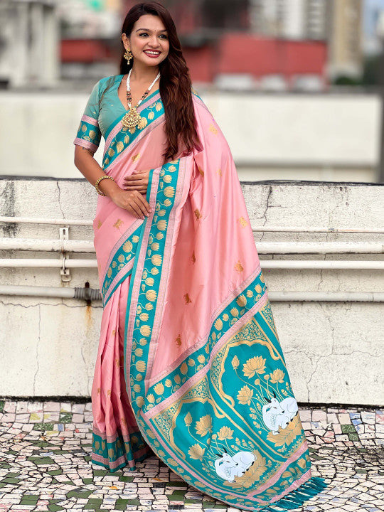 Devastating Pink Soft Banarasi Silk Saree With Lissome Blouse Piece