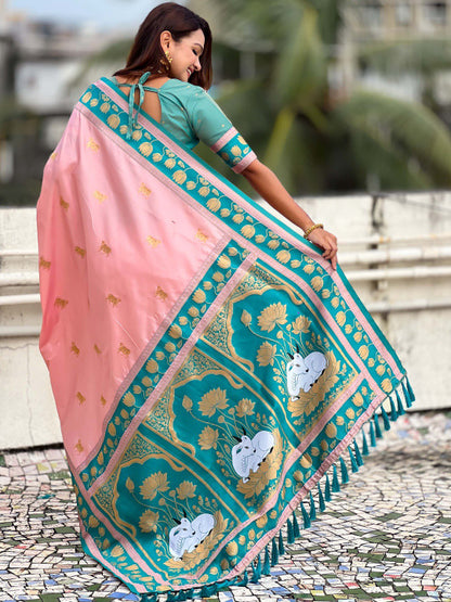 Devastating Pink Soft Banarasi Silk Saree With Lissome Blouse Piece