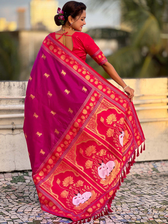 Denouement Purple Soft Banarasi Silk Saree With Vivacious Blouse Piece