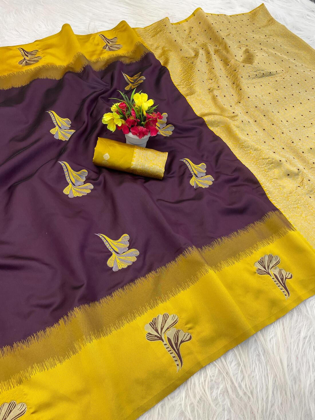 Lustrous Wine Soft Silk Saree With Precious Blouse Piece