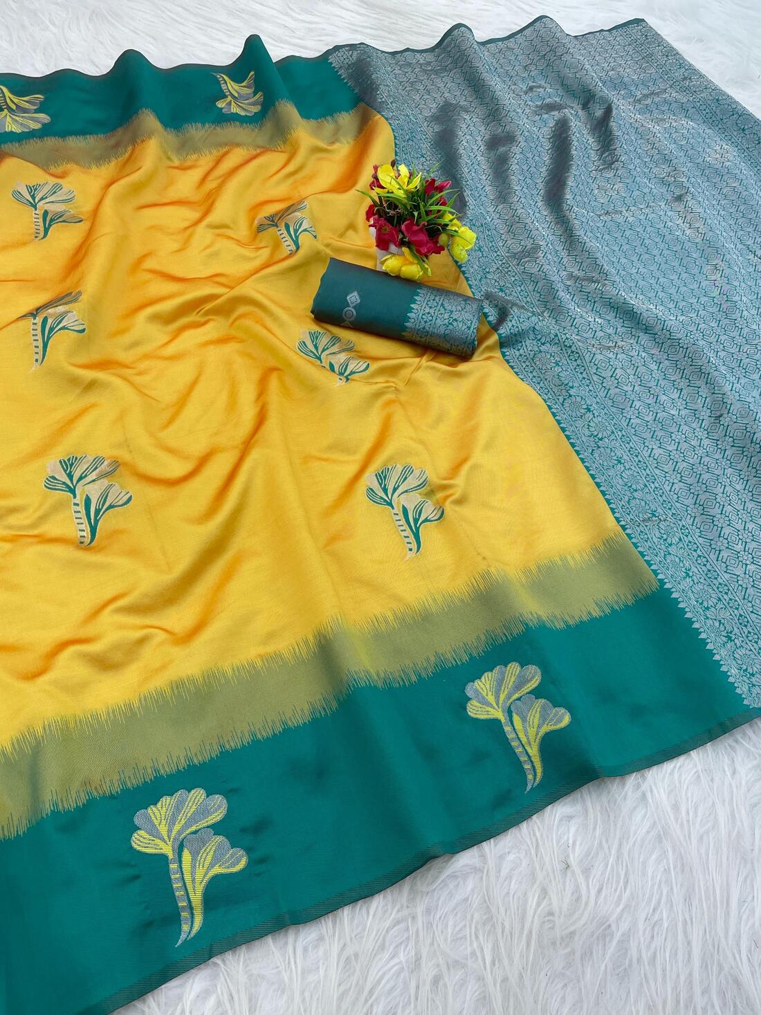 Dalliance Yellow Soft Silk Saree With Lissome Blouse Piece