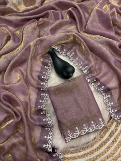 Flaunt Lavender Swarovski Work Fandy Silk Saree With Sumptuous Blouse Piece