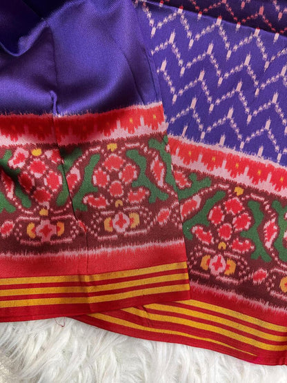 Gossamer Royal Blue Ikkat Printed Patola Silk Saree With Grandiose Blouse Piece