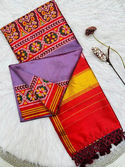 Beleaguer Lavender Ikkat Printed Patola Silk Saree With Incredible Blouse Piece