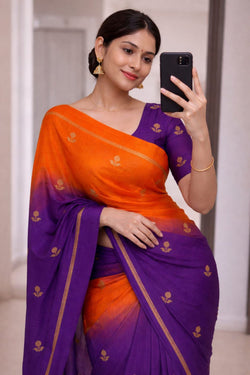 Stylish Orange and Purple Banarasi Khadi Silk Saree With Improbable Blouse Piece