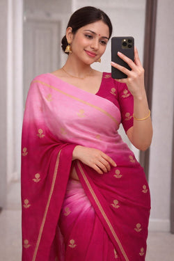 Pleasant Pink Banarasi Khadi Silk Saree With Ailurophile Blouse Piece