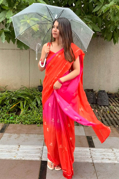 Lovely Pink and Orange Banarasi Khadi Silk Saree With Unique Blouse Piece