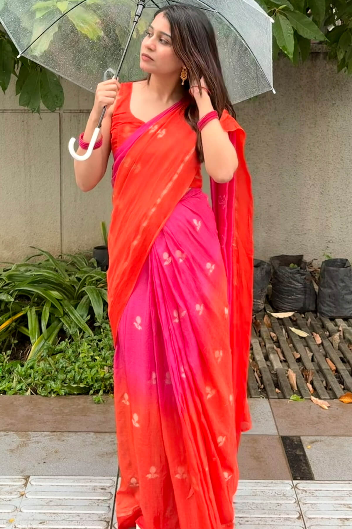Lovely Pink and Orange Banarasi Khadi Silk Saree With Unique Blouse Piece