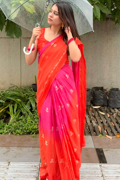 Lovely Pink and Orange Banarasi Khadi Silk Saree With Unique Blouse Piece