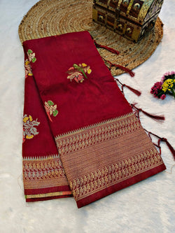 Impressive Maroon Banarasi Dola Silk Saree With Desirable Blouse Piece