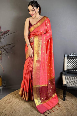 Stunner Pink Banarasi Tissue Silk Saree With Smashing Blouse Piece