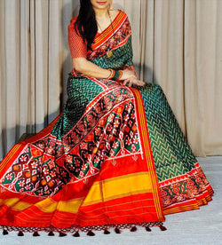 Ideal Dark Green Patola Lagdi Patta Saree With Desuetude Blouse Piece