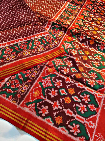 Ornate Maroon Patola Lagdi Patta Saree With Arresting Blouse Piece