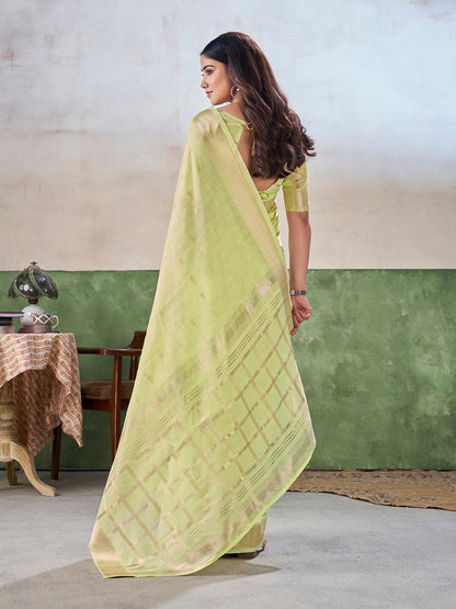 Panache Pista Zari Weaving Linen Silk Saree With Fancifull Blouse Piece
