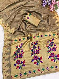 Demesne Grey Tissue Silk Paithani Saree With Zephyr Blouse Piece