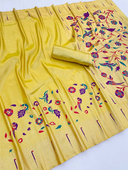 Magnetic Yellow Tissue Silk Paithani Saree With Capricious Blouse Piece