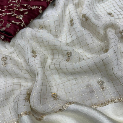 Charming Off White Sequence Work Viscose Georgette Saree With Opulent Blouse Piece