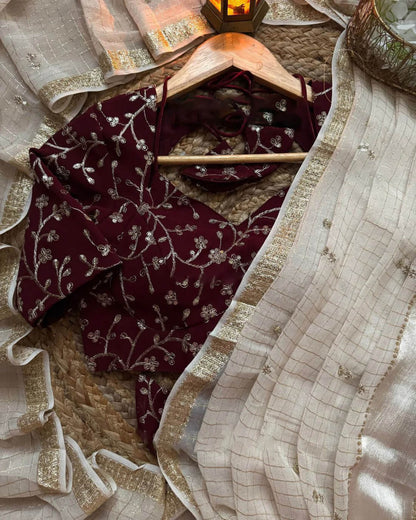 Charming Off White Sequence Work Viscose Georgette Saree With Opulent Blouse Piece