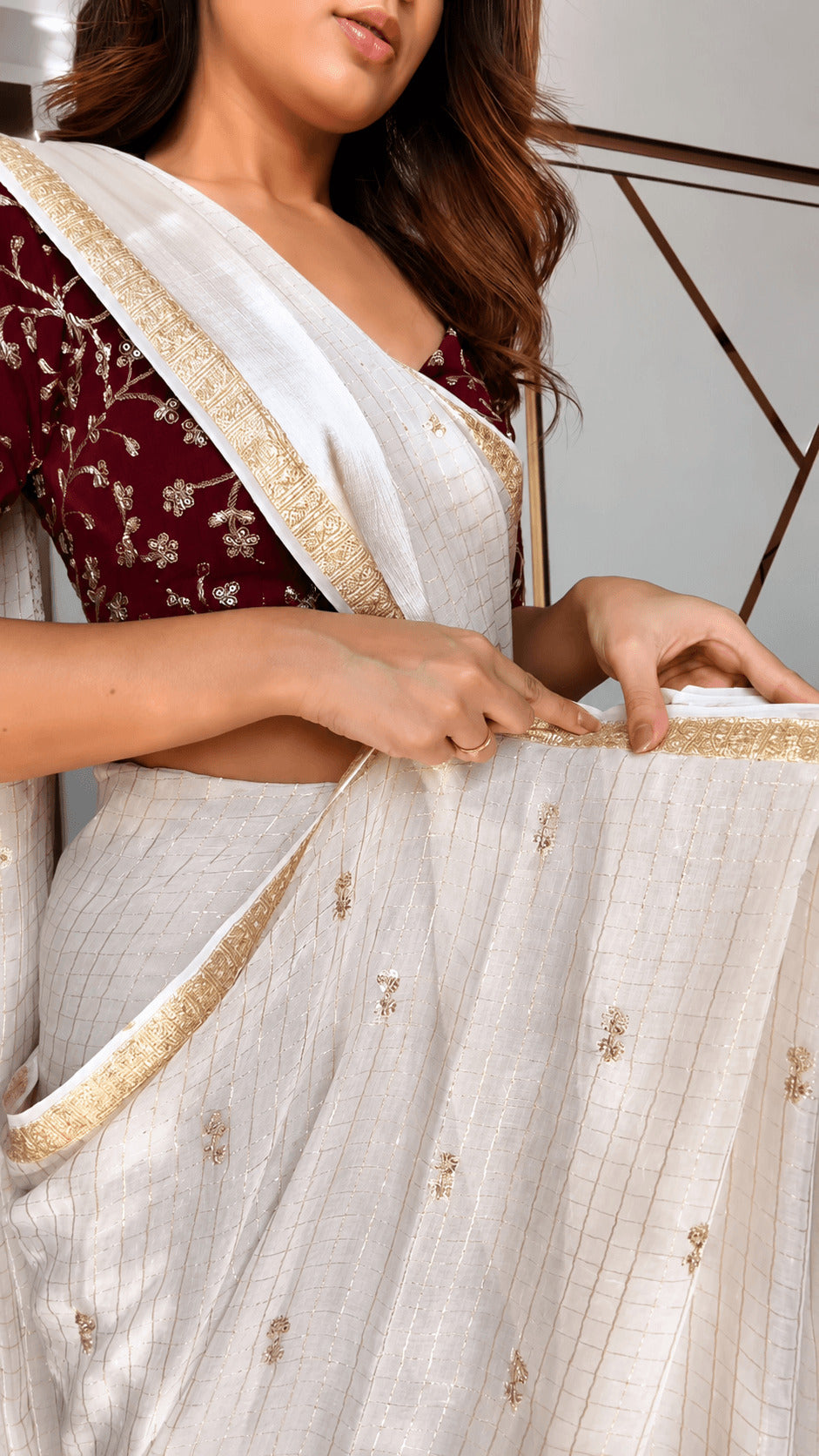 Charming Off White Sequence Work Viscose Georgette Saree With Opulent Blouse Piece