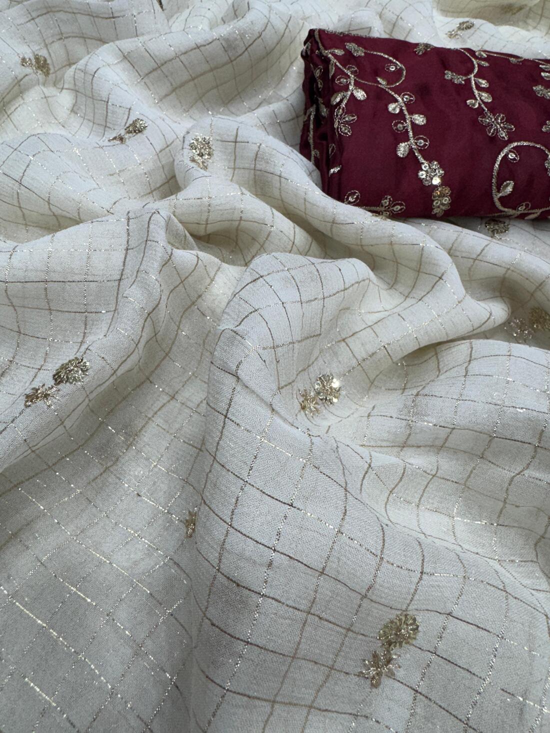 Charming Off White Sequence Work Viscose Georgette Saree With Opulent Blouse Piece