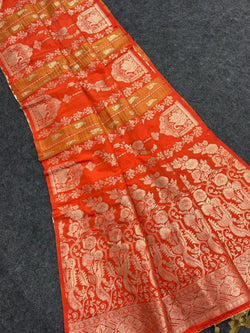 Scintilla Orange Banarasi Tissue Silk Saree With Adorable Blouse Piece