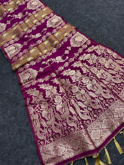 Flameboyant Purple Banarasi Tissue Silk Saree With Blissful Blouse Piece