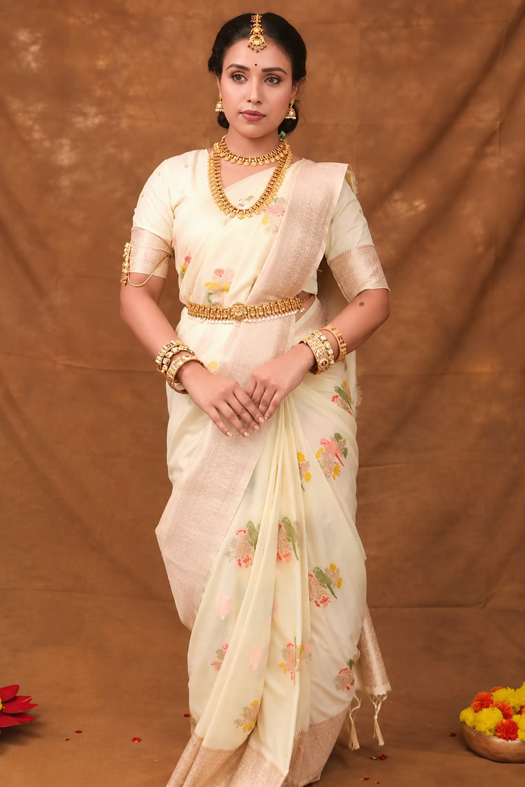 Megha Bhunia in Beige Banarasi Khadi Silk Saree