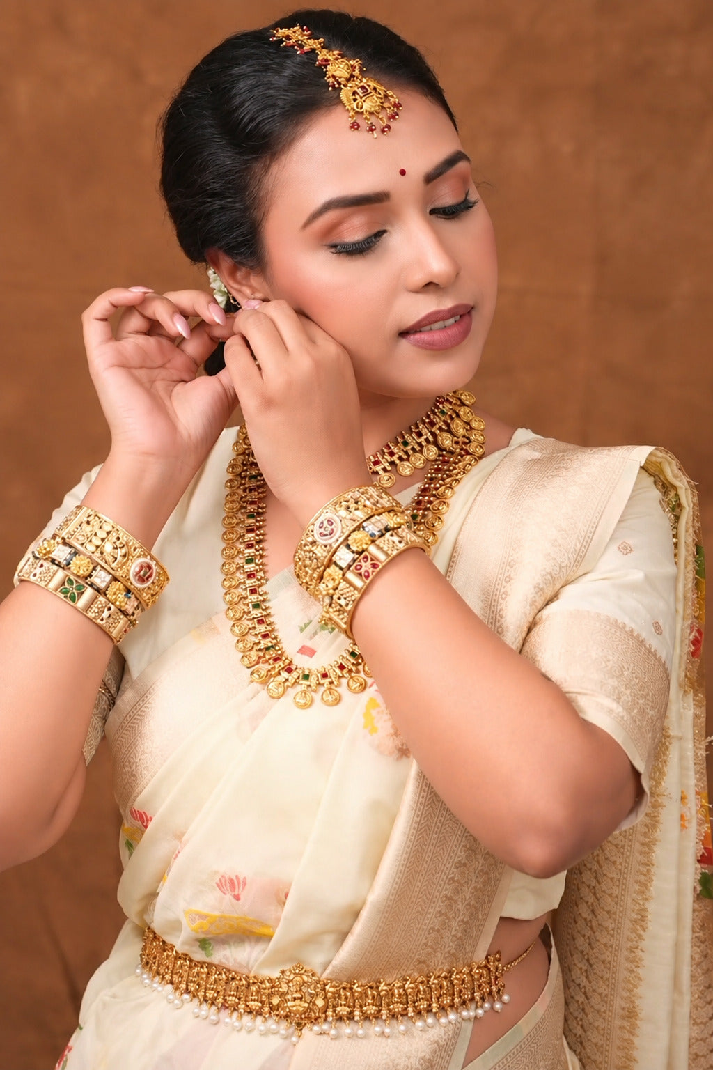 Megha Bhunia in Beige Banarasi Khadi Silk Saree